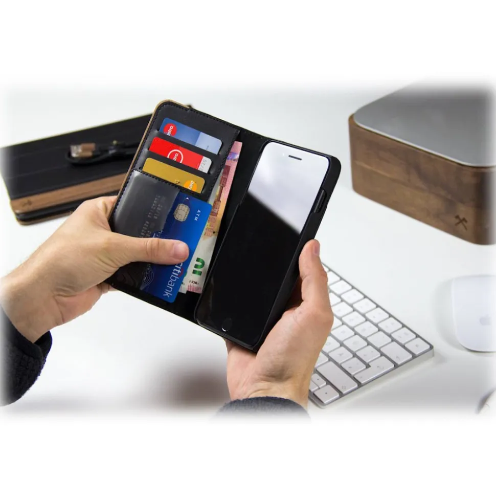 Woodcessories - Eco Wallet Flip Cover - Real Wood and Leather - Rich Walnut - iPhone XS Max - Eco Case - Flip Collection - Avvenice