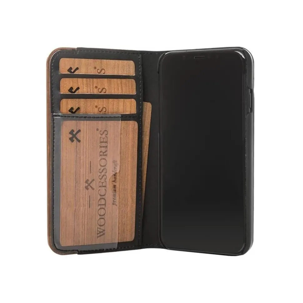 Woodcessories - Eco Wallet Flip Cover - Real Wood and Leather - Rich Walnut - iPhone XS Max - Eco Case - Flip Collection - Avvenice