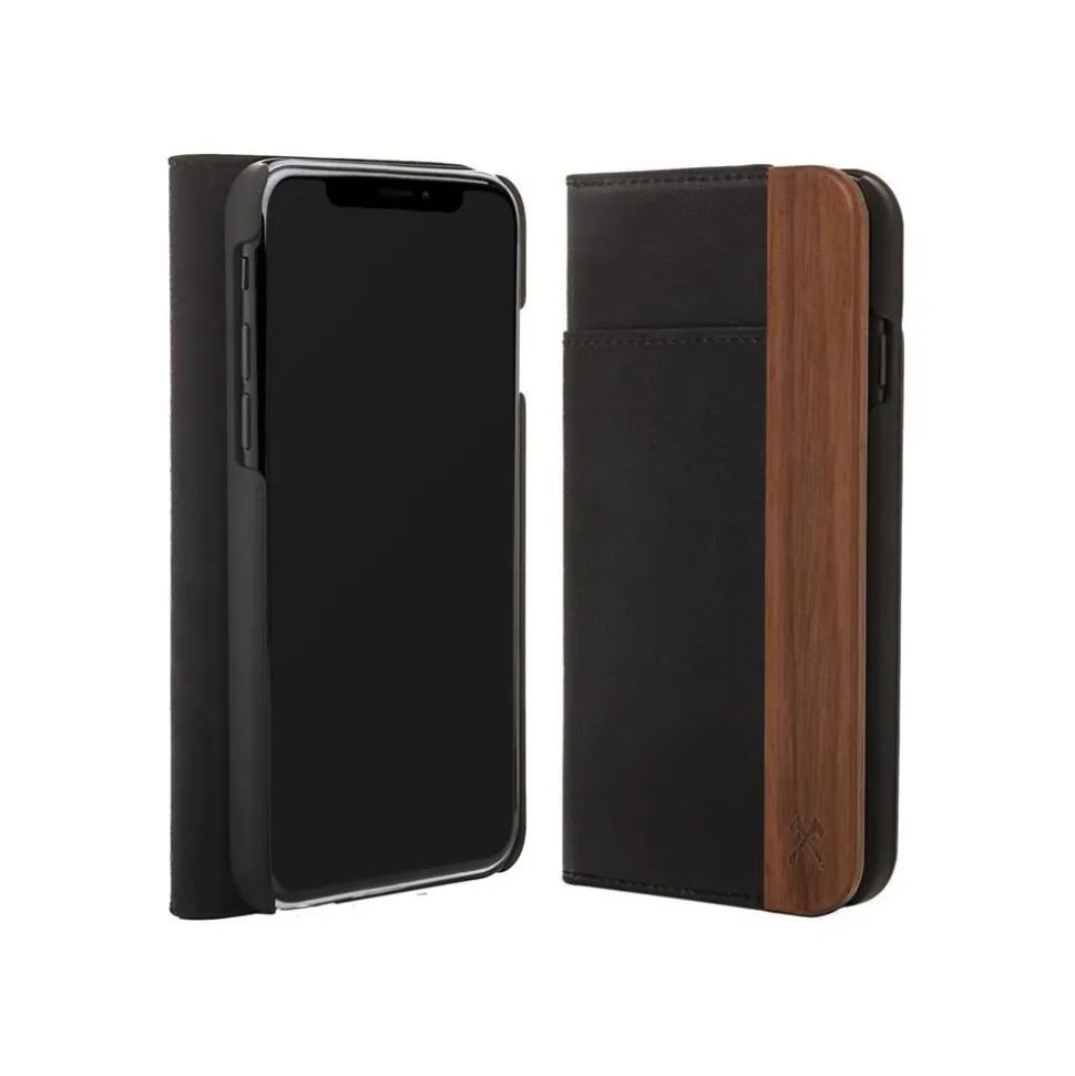 Woodcessories - Eco Wallet Flip Cover - Real Wood and Leather - Rich Walnut - iPhone XS Max - Eco Case - Flip Collection - Avvenice