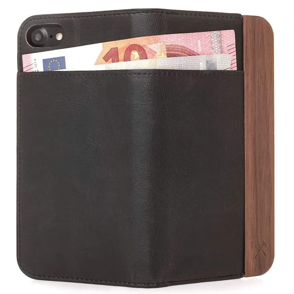 Woodcessories - Eco Wallet Flip Cover - Real Wood and Leather - Rich Walnut - iPhone XS Max - Eco Case - Flip Collection - Avvenice