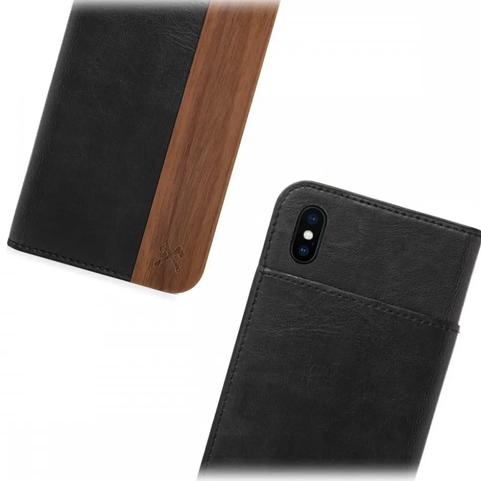 Woodcessories - Eco Wallet Flip Cover - Real Wood and Leather - Rich Walnut - iPhone XS Max - Eco Case - Flip Collection - Avvenice