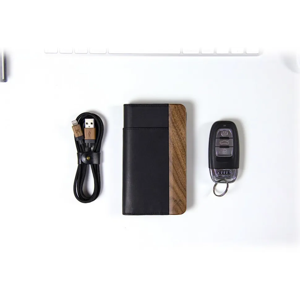 Woodcessories - Eco Wallet Flip Cover - Real Wood and Leather - Rich Walnut - iPhone XS Max - Eco Case - Flip Collection - Avvenice