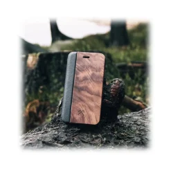 Woodcessories - Eco Wallet Flip Cover - Real Wood and Leather - Walnut - iPhone XS Max - Eco Case - Flip Collection - Avvenice