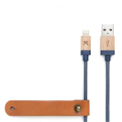 Woodcessories - Maple / Blue Navy - Wooden Mfi Lightning Cable 1.2 m - Eco Cable - Wooden Apple USB Lighting Cable - Avvenice