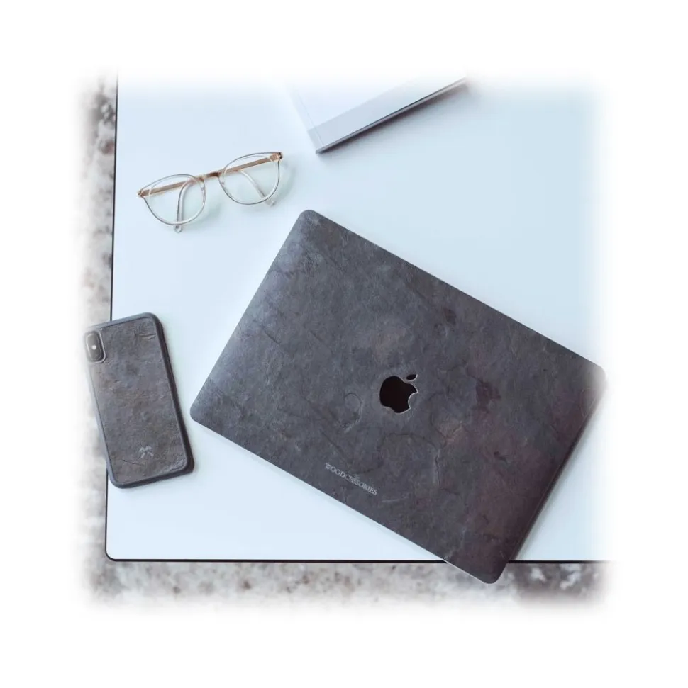 Woodcessories - Real Stone MacBook Cover - Camo Gray - MacBook 15 Pro Touchbar - Eco Skin Stone - Apple Logo - Avvenice