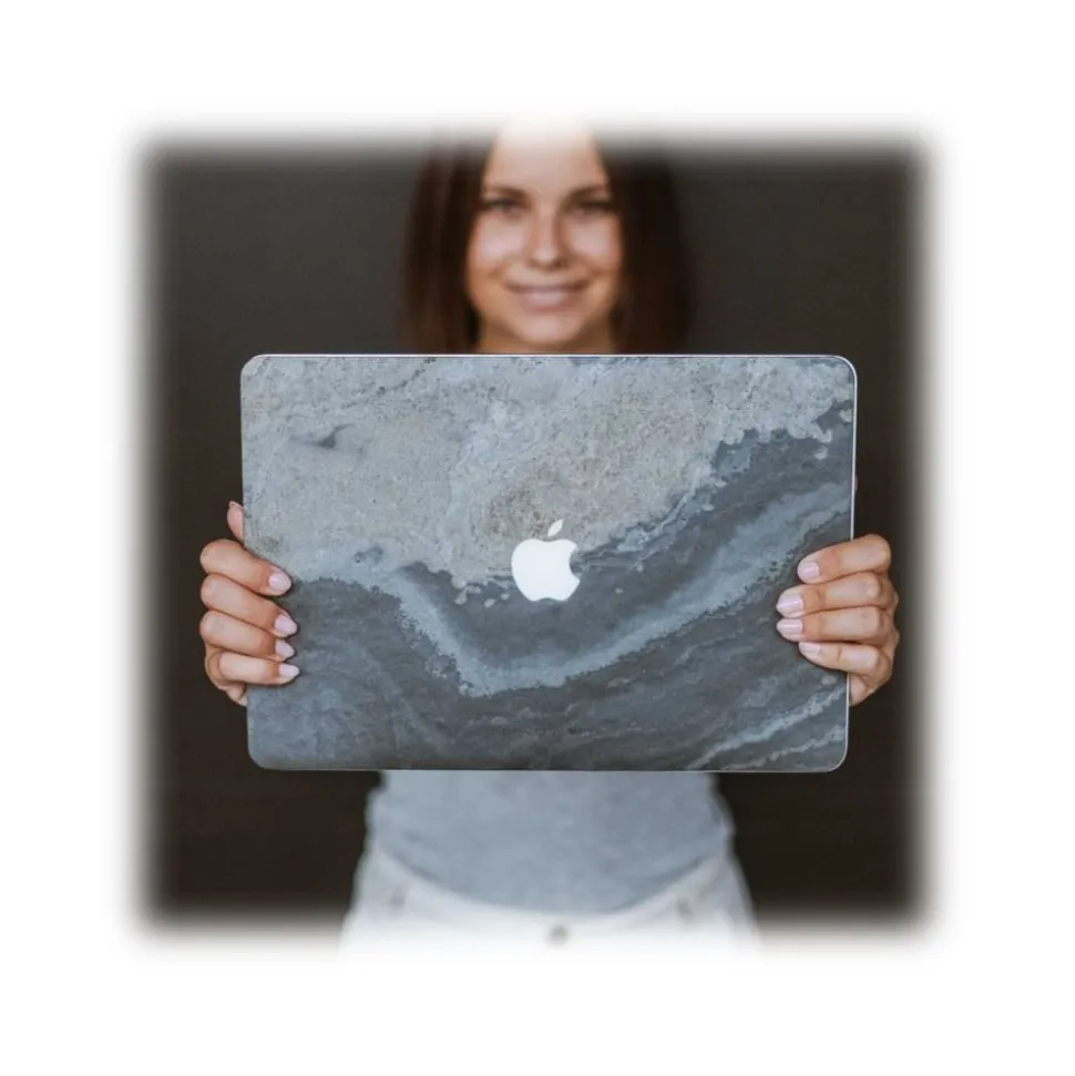 Woodcessories - Real Stone MacBook Cover - Camo Gray - MacBook 15 Pro Touchbar - Eco Skin Stone - Apple Logo - Avvenice