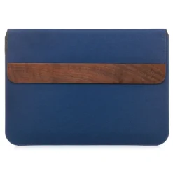 Woodcessories - Walnut / Blue Navy Leather / MacBook Bag - MacBook 13 Pro Ret - Eco Pouch Case - Wooden MacBook Bag - Avvenice