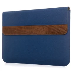 Woodcessories - Walnut / Blue Navy Leather / MacBook Bag - MacBook 15 Pro - Eco Pouch Case - Wooden MacBook Bag - Avvenice
