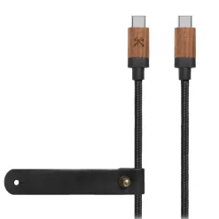 Woodcessories - Walnut / Black - Wooden USB C Cable 1.2 m - Eco Cable - Wooden Apple USB Lighting Cable - Avvenice