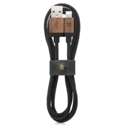 Woodcessories - Walnut / Black - Wooden Mfi Lightning Cable 1.2 m - Eco Cable - Wooden Apple USB Lighting Cable - Avvenice