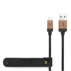 Woodcessories - Walnut / Black - Wooden Mfi Lightning Cable 1.2 m - Eco Cable - Wooden Apple USB Lighting Cable - Avvenice