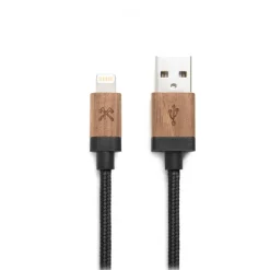 Woodcessories - Walnut / Black - Wooden Mfi Lightning Cable 1.2 m - Eco Cable - Wooden Apple USB Lighting Cable - Avvenice