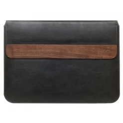 Woodcessories - Walnut / Black Leather / MacBook Bag - MacBook 13 Air - Eco Pouch Case - Wooden MacBook Bag - Avvenice