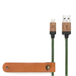 Woodcessories - Walnut / Green - Wooden Mfi Lightning Cable 1.2 m - Eco Cable - Wooden Apple USB Lighting Cable - Avvenice
