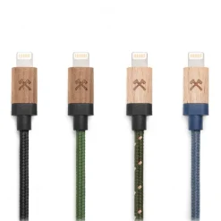 Woodcessories - Walnut / Green - Wooden Mfi Lightning Cable 1.2 m - Eco Cable - Wooden Apple USB Lighting Cable - Avvenice