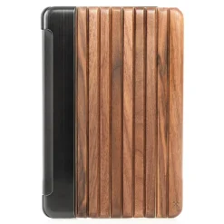 Woodcessories - Walnut / Silver Metal / Leather / Black Hardcover - iPad Mini 4 - Flip Case - Eco Guard Metal & Wood - Avvenice