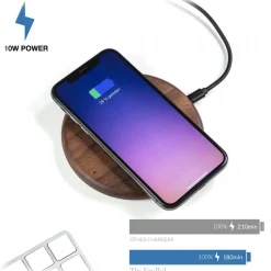 Woodcessories - Wireless Charging Station Dock Qi (10W) - Walnut - Real Wood Premium Eco Pad - iPhone - Apple - Samsung - Avvenice