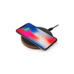 Woodcessories - Wireless Charging Station Dock Qi (10W) - Walnut & Leather - Real Wood Premium Eco Pad - iPhone - Samsung - Avvenice