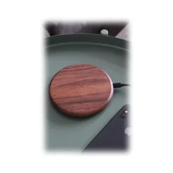 Woodcessories - Wireless Charging Station Dock Qi (10W) - Walnut & Leather - Real Wood Premium Eco Pad - iPhone - Samsung - Avvenice