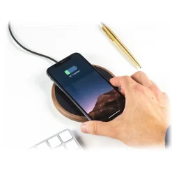 Woodcessories - Wireless Charging Station Dock Qi (10W) - Walnut & Leather - Real Wood Premium Eco Pad - iPhone - Samsung - Avvenice