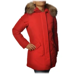 Woolrich - Arctic Parka with Hood and Contrasting Color Fur - Red - Jacket - Luxury Exclusive Collection - Avvenice