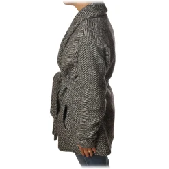 Woolrich - Belted Wool Coat - Black Herringbone - Jacket - Luxury Exclusive Collection - Avvenice