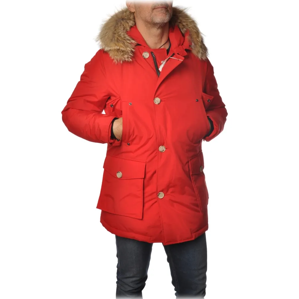 Woolrich - Down Jacket with Fur-Trimmed Hood - Red - Jacket - Luxury Exclusive Collection - Avvenice