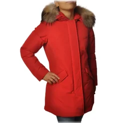 Woolrich - Jacket in Shiny Material with Fur-Trimmed Hood - Red - Jacket - Luxury Exclusive Collection - Avvenice
