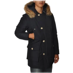Woolrich - Parka with Hood and Contrast Buttons - Blue - Jacket - Luxury Exclusive Collection - Avvenice
