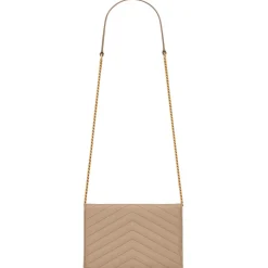 Yves Saint Laurent - Cassandre Envelope Chain Wallet in Grain De Poudre Leather - Dark Beige - Exclusive Collection - Avvenice