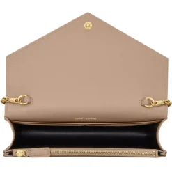 Yves Saint Laurent - Cassandre Envelope Chain Wallet in Grain De Poudre Leather - Dark Beige - Exclusive Collection - Avvenice