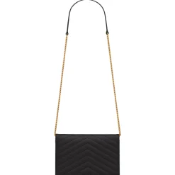 Yves Saint Laurent - Cassandre Envelope Chain Wallet in Grain De Poudre Leather - Black - Saint Laurent Exclusive Collection - Avvenice