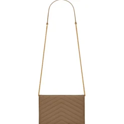 Yves Saint Laurent - Cassandre Envelope Chain Wallet in Grain De Poudre Leather - Taupe - Exclusive Collection - Avvenice