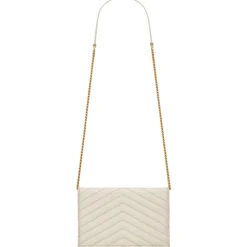 Yves Saint Laurent - Cassandre Envelope Chain Wallet in Grain De Poudre Leather - Crema Soft - Exclusive Collection - Avvenice