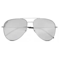 Yves Saint Laurent - Classic SL 11 Folk Aviator Sunglasses with Double Metal Bridge - Oxidized Silver - Saint Laurent Eyewear - Avvenice