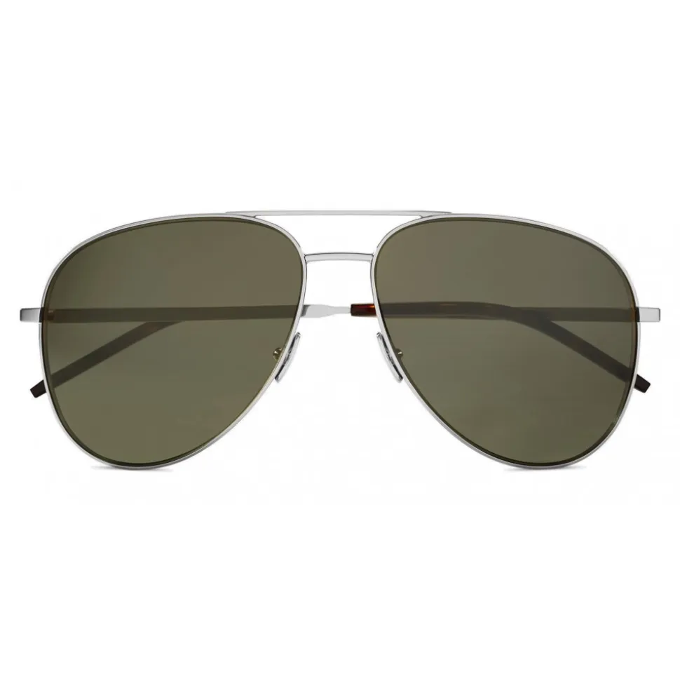 Yves Saint Laurent - Classic SL 11 Folk Aviator Sunglasses with Double Metal Bridge - Silver - Saint Laurent Eyewear - Avvenice
