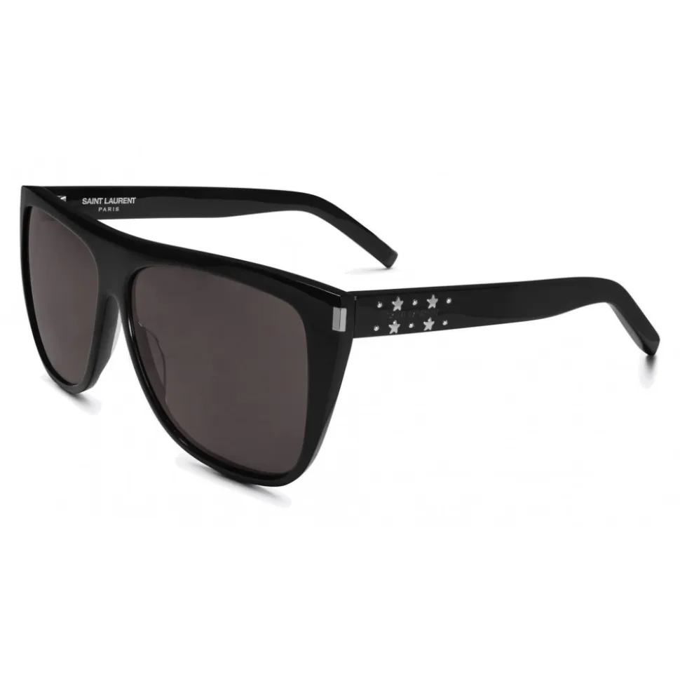 Yves Saint Laurent - New Wave SL 1/F Stars Sunglasses with Square Wellington Frame with Crystals - Black - Saint Laurent Eyewear - Avvenice