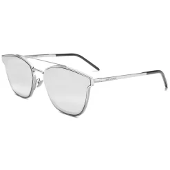 Yves Saint Laurent - Round Metal SL 28 Sunglasses - Oxidized Silver - Sunglasses - Saint Laurent Eyewear - Avvenice