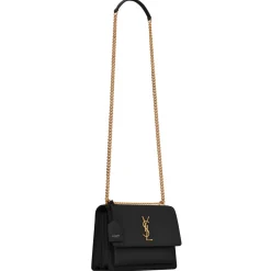 Yves Saint Laurent - Sunset Medium in Smooth Leather - Black Gold - Saint Laurent Exclusive Collection - Avvenice