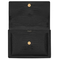 Yves Saint Laurent - Sunset Large in Crocodile-Embossed Leather - Black - Saint Laurent Exclusive Collection - Avvenice