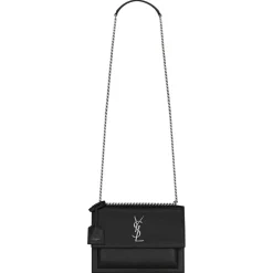 Yves Saint Laurent - Sunset Medium in Coated-Bark Leather - Black - Saint Laurent Exclusive Collection - Avvenice