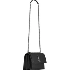 Yves Saint Laurent - Sunset Medium in Coated-Bark Leather - Black - Saint Laurent Exclusive Collection - Avvenice