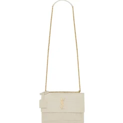 Yves Saint Laurent - Sunset Medium in Crocodile-Embossed Leather - Blanc Vintage - Saint Laurent Exclusive Collection - Avvenice