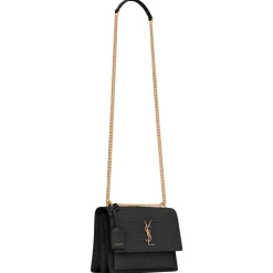 Yves Saint Laurent - Sunset Medium in Crocodile-Embossed Leather - Black - Saint Laurent Exclusive Collection - Avvenice