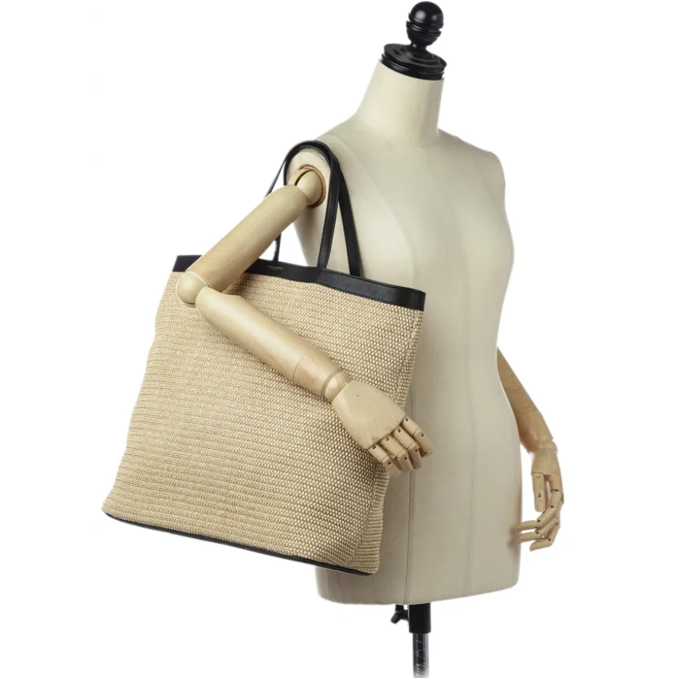 Yves Saint Laurent Vintage - Raffia Tote Bag - Black Beige - Leather Handbag - Luxury High Quality - Avvenice