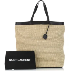 Yves Saint Laurent Vintage - Raffia Tote Bag - Black Beige - Leather Handbag - Luxury High Quality - Avvenice