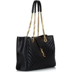 Yves Saint Laurent Vintage - Chevron Monogram Shopper Leather Tote Bag - Black - Leather Handbag - Luxury High Quality - Avvenice