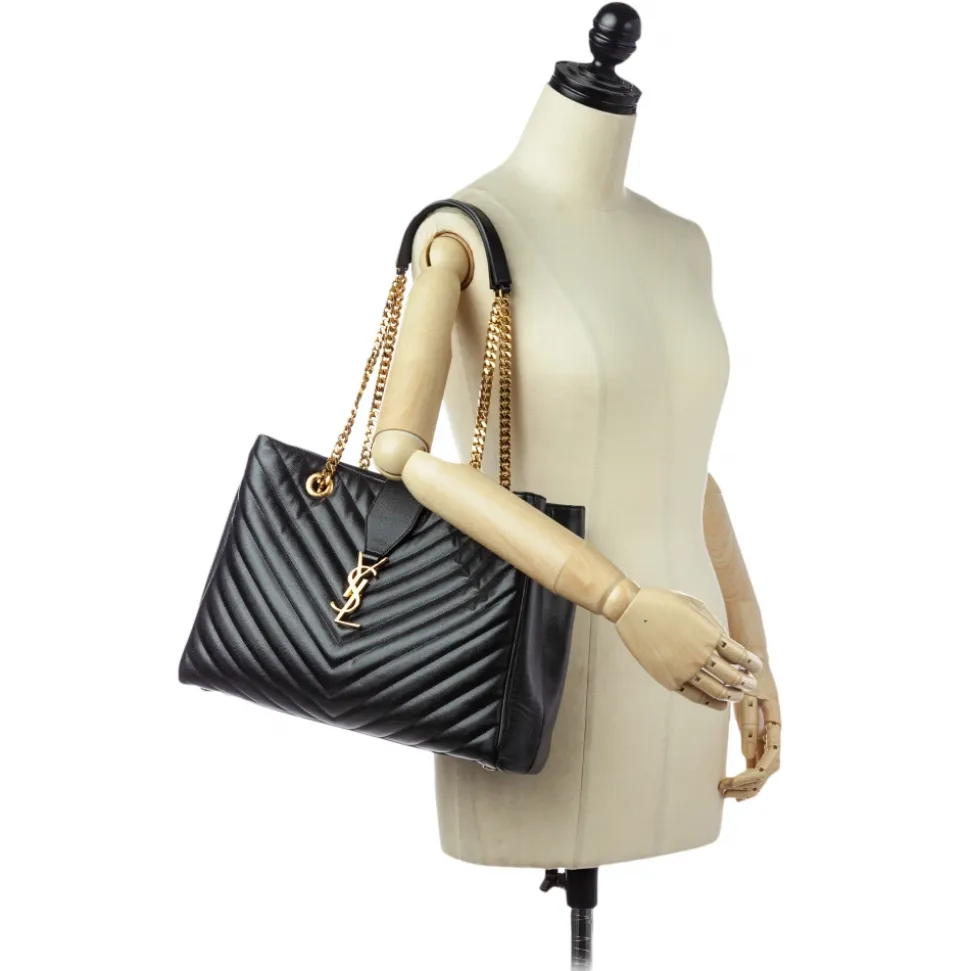 Yves Saint Laurent Vintage - Chevron Monogram Shopper Leather Tote Bag - Black - Leather Handbag - Luxury High Quality - Avvenice