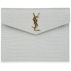 Yves Saint Laurent Vintage - Embossed Uptown Envelope Clutch - White - Leather Handbag - Luxury High Quality - Avvenice