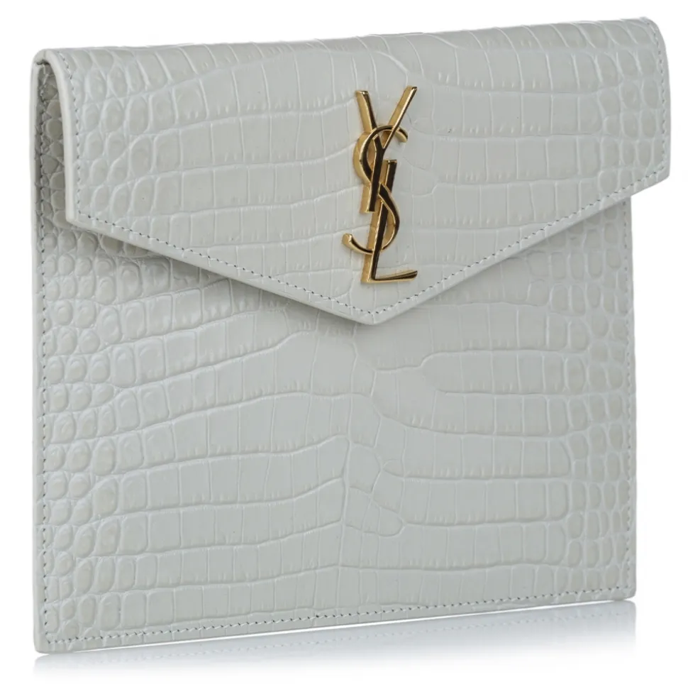 Yves Saint Laurent Vintage - Embossed Uptown Envelope Clutch - White - Leather Handbag - Luxury High Quality - Avvenice